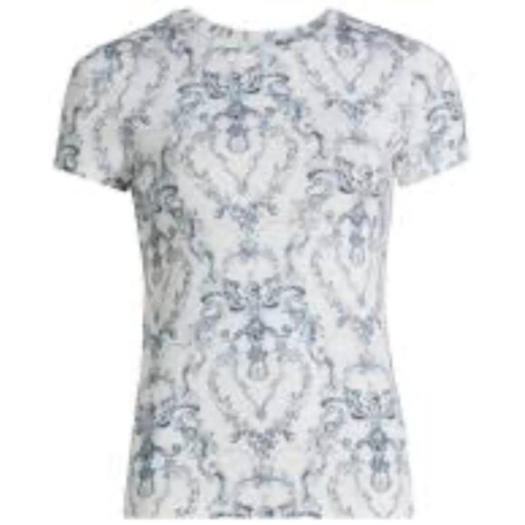 L’AGENCE Silk Toile T Shirt Blue White XS New With Tags - Picture 11 of 15